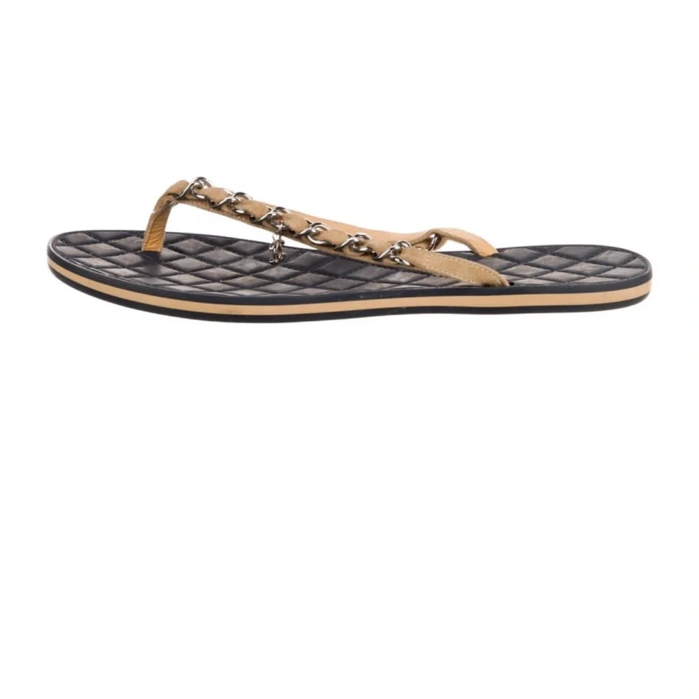 Chanel 2015 Interlocking CC Logo Flip Flops Women’s Size: 8.5 (US 8.5 / IT 38.5)